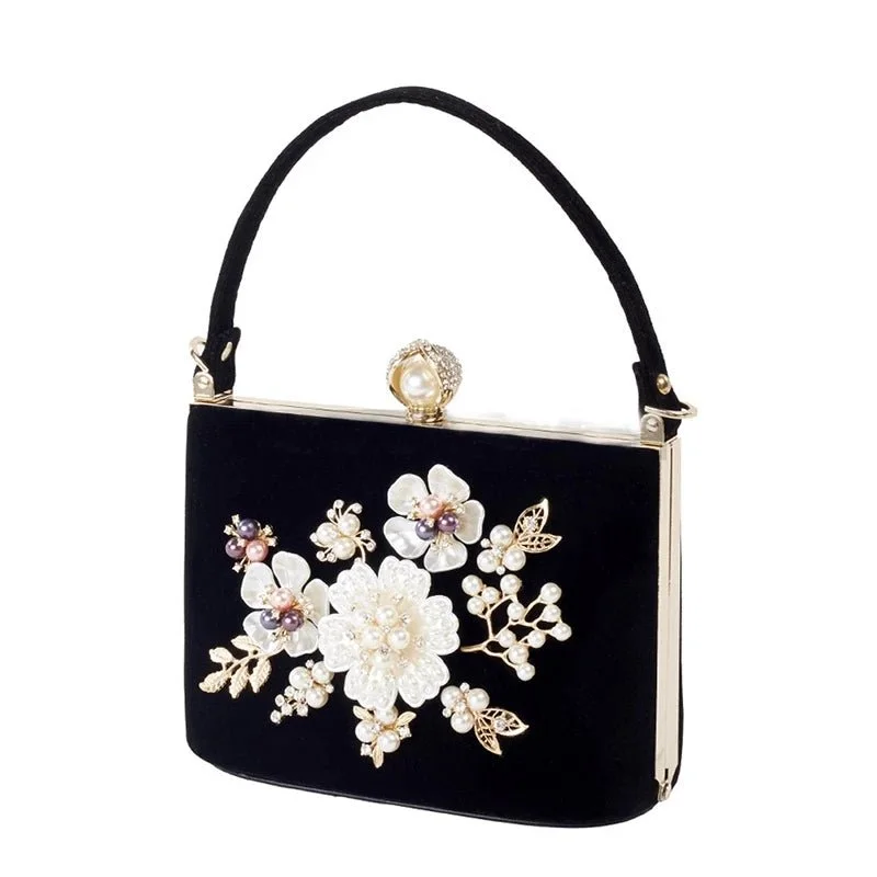 Luxy Moon Diamond Flower Velvet Hand Clutch Bag