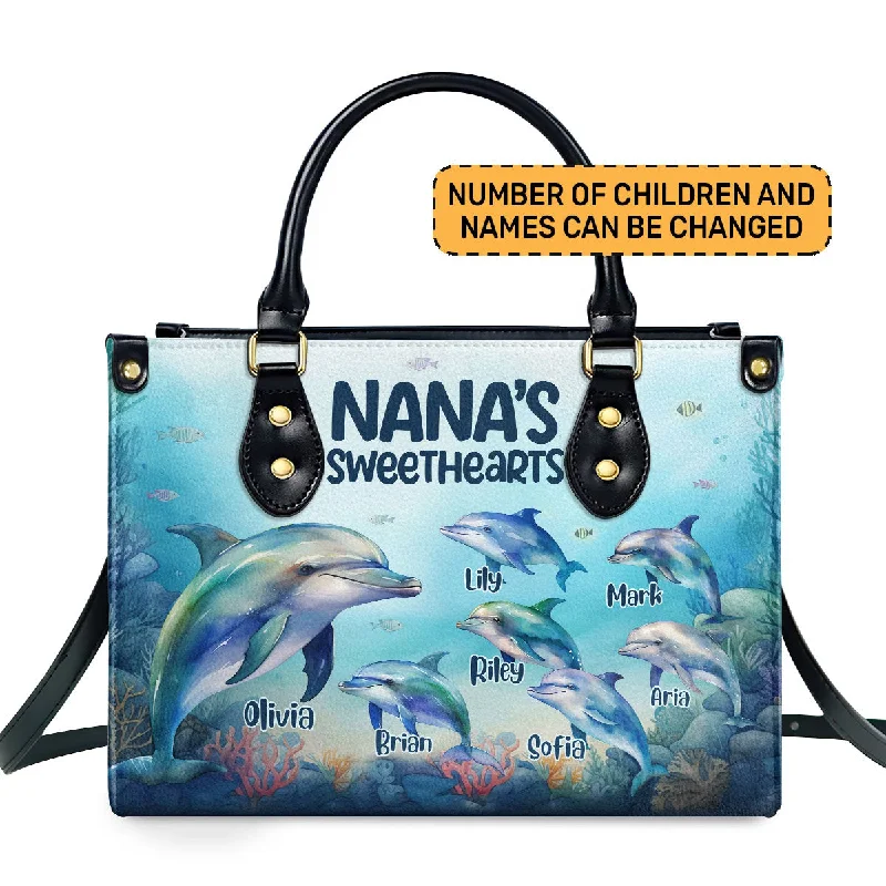 Nana's Sweethearts - Dolphins Personalized Leather Handbag STB110