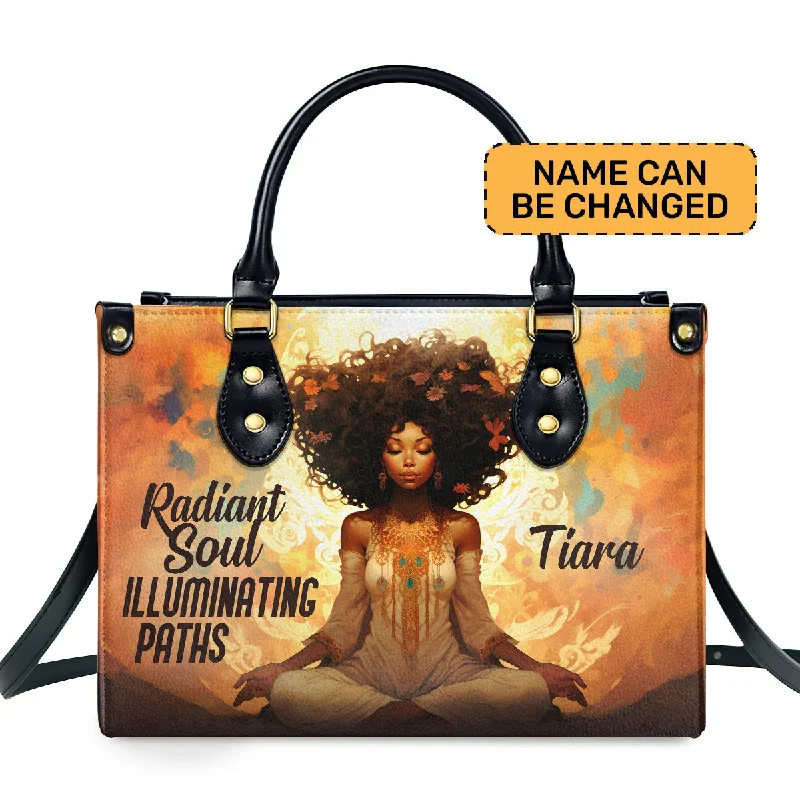 Radiant Soul Illuminating Paths - Personalized Purple Leather Handbag STB70