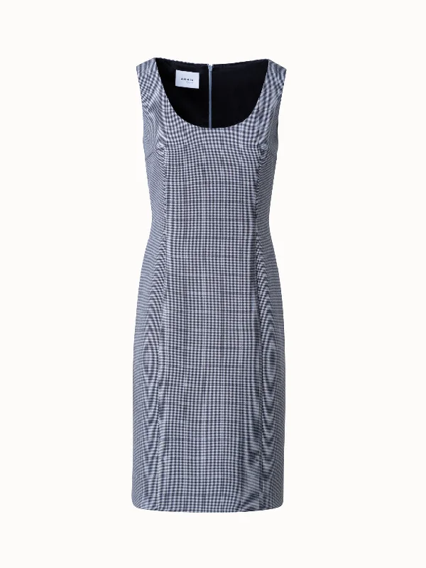 Sheath Dress in Micro Houndstooth Pebble Crêpe