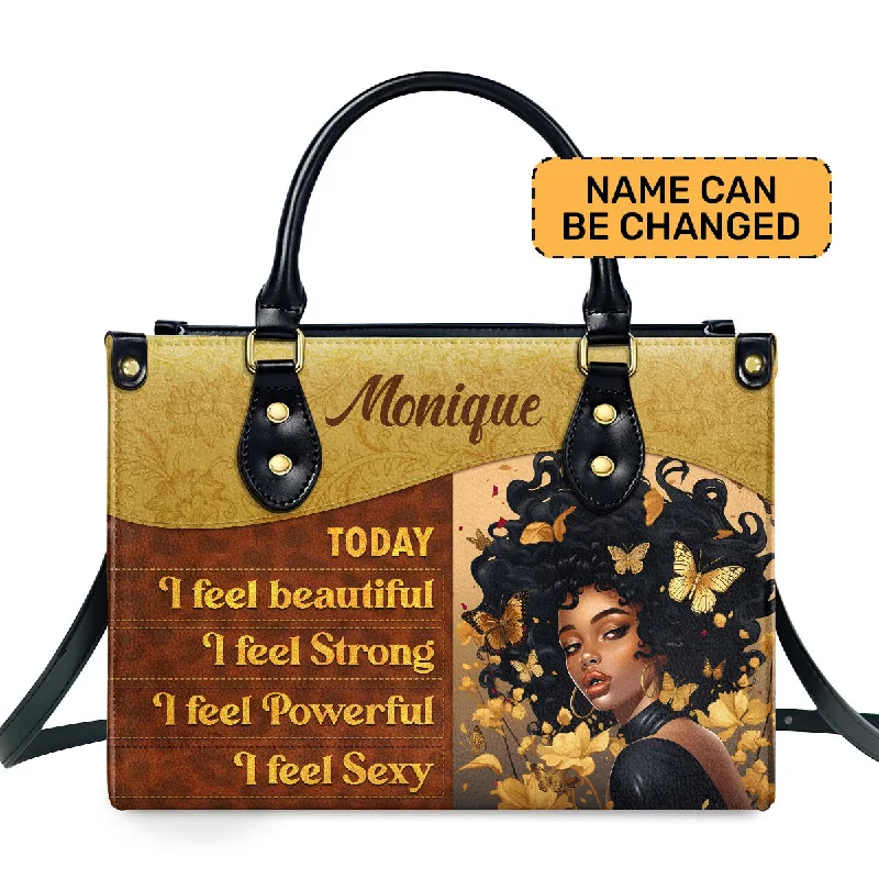 Today I Feel - Personalized Leather Hand Bag STB79