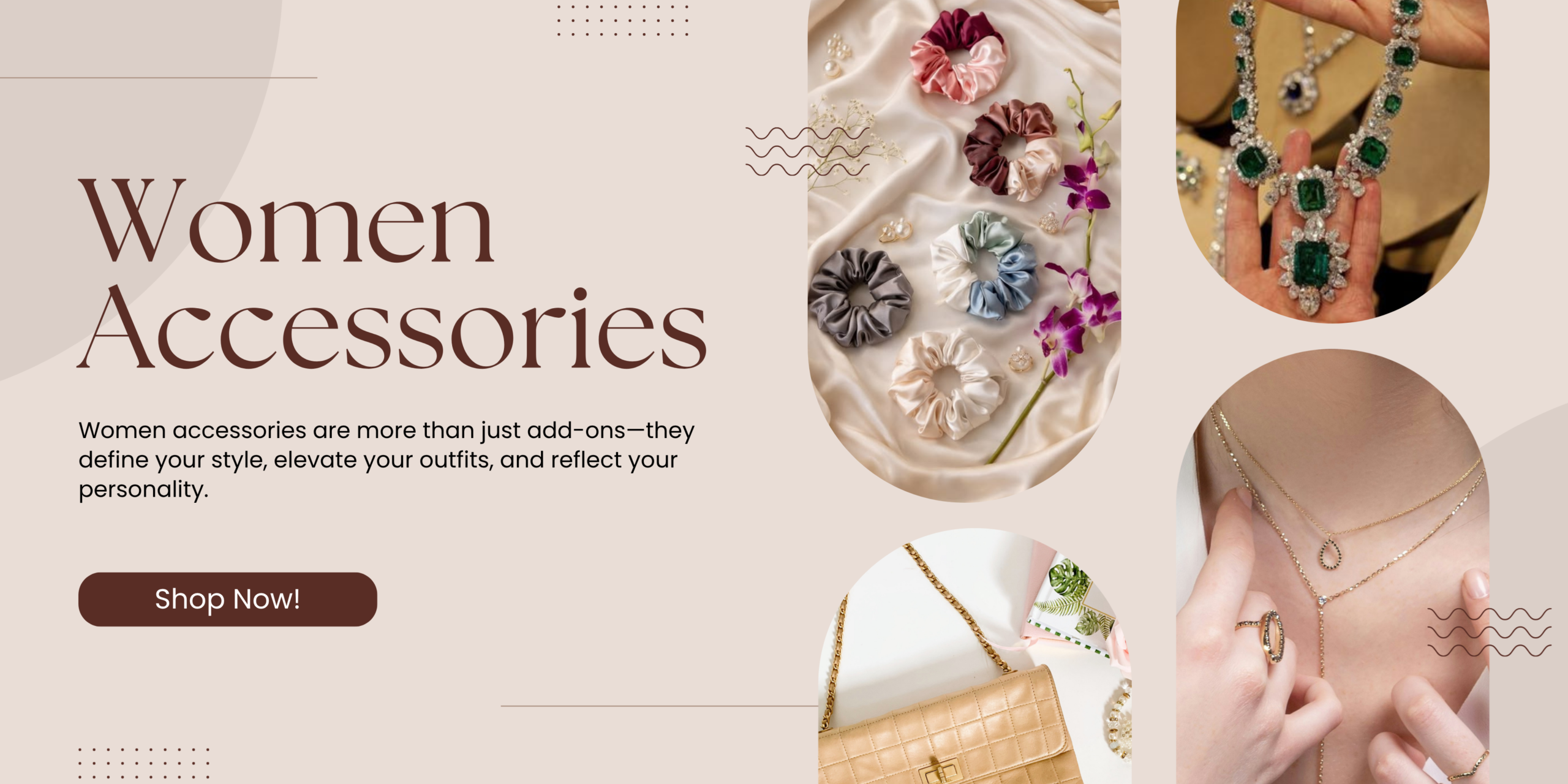 Stylish women accessories including jewelry, handbags, scarves, belts, and sunglasses for trendy 2026 fashion.