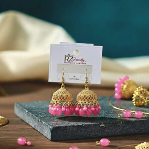 Golden Crystal Jhumka Earrings for Women Party Wear 2 Pcs