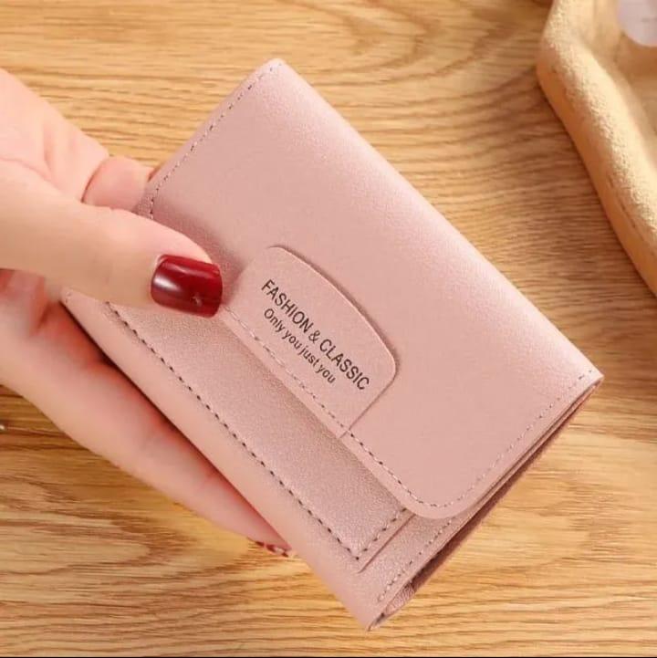 Women's Leather Tri Fold Wallet with Card Pockets - Pink Grey Blue Black