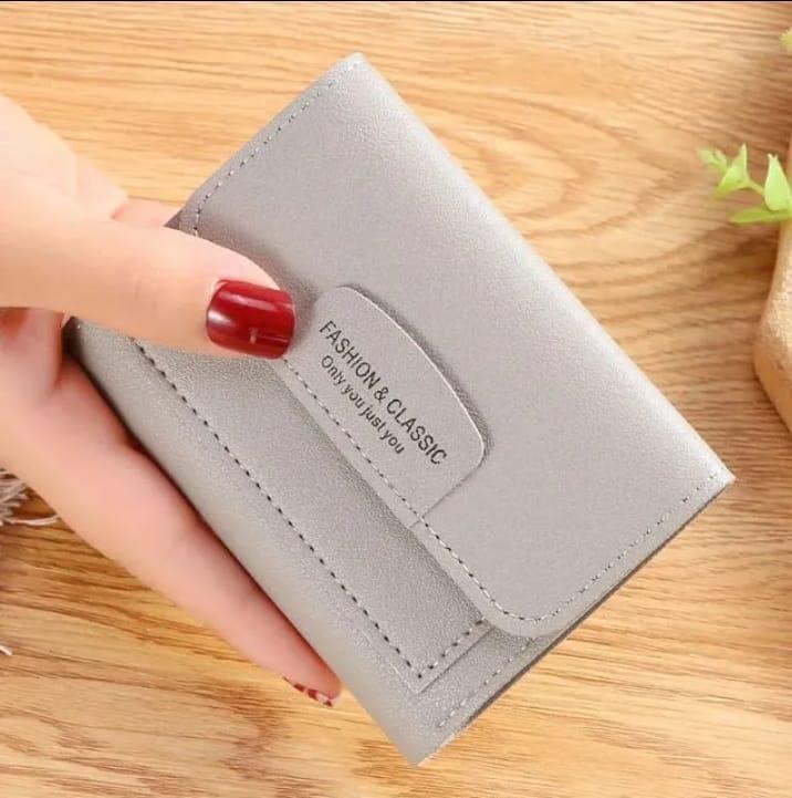 Women's Leather Tri Fold Wallet with Card Pockets - Pink Grey Blue Black