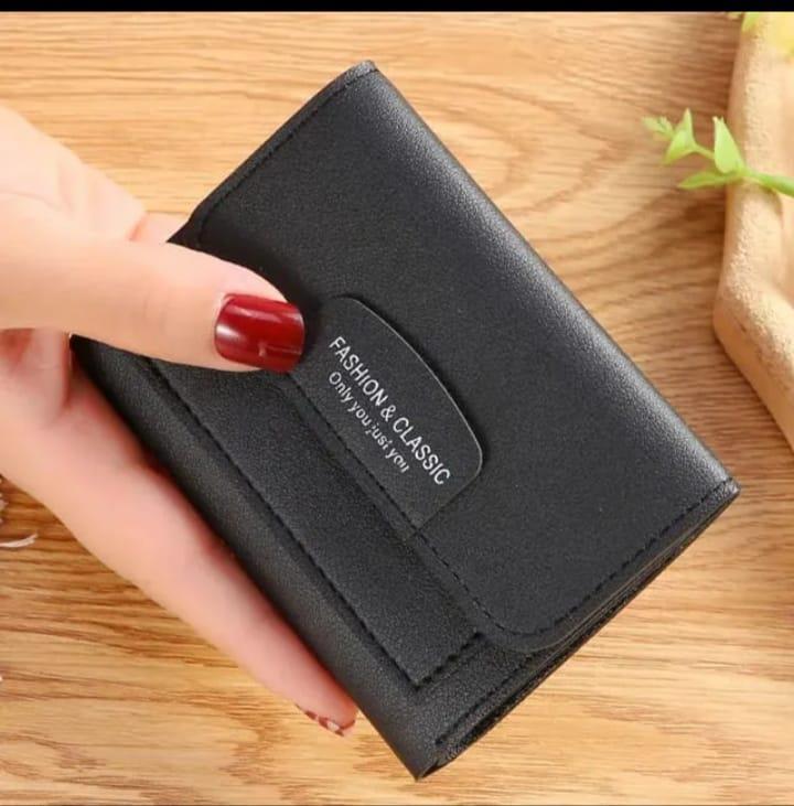 Women's Leather Tri Fold Wallet with Card Pockets - Pink Grey Blue Black