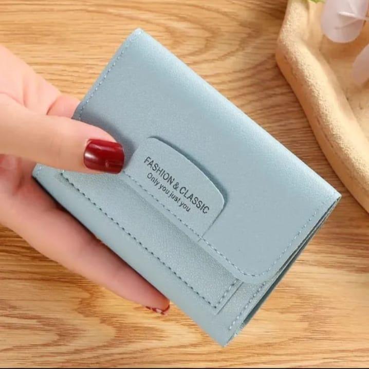 Women's Leather Tri Fold Wallet with Card Pockets - Pink Grey Blue Black
